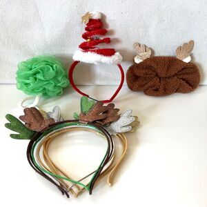 11pc Girl Christmas Holiday Hair Accessories Bundle Reindeer Headbands Scrunchie